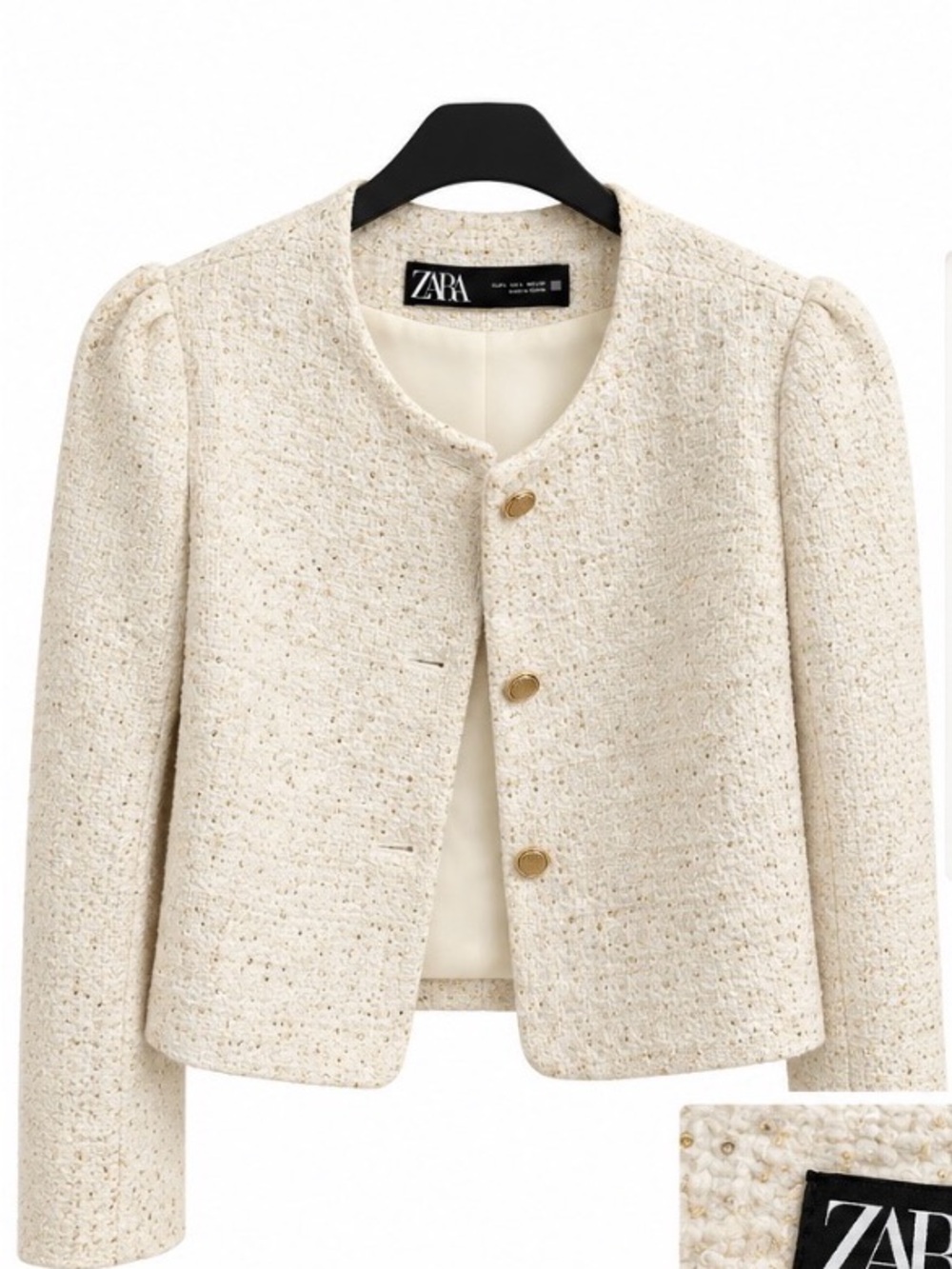 ZARA Cream Tweed Boxy Jacket with Gold Buttons